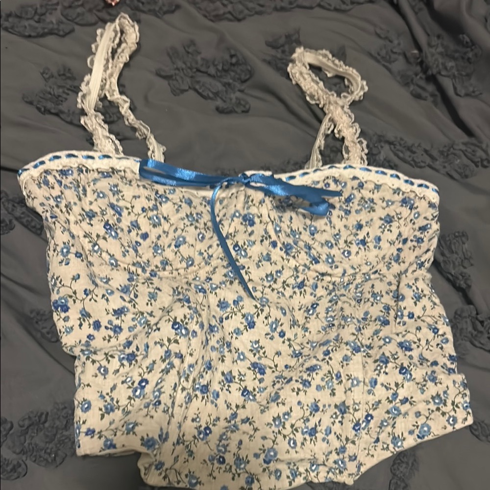 Floral Blue and White Women's Top